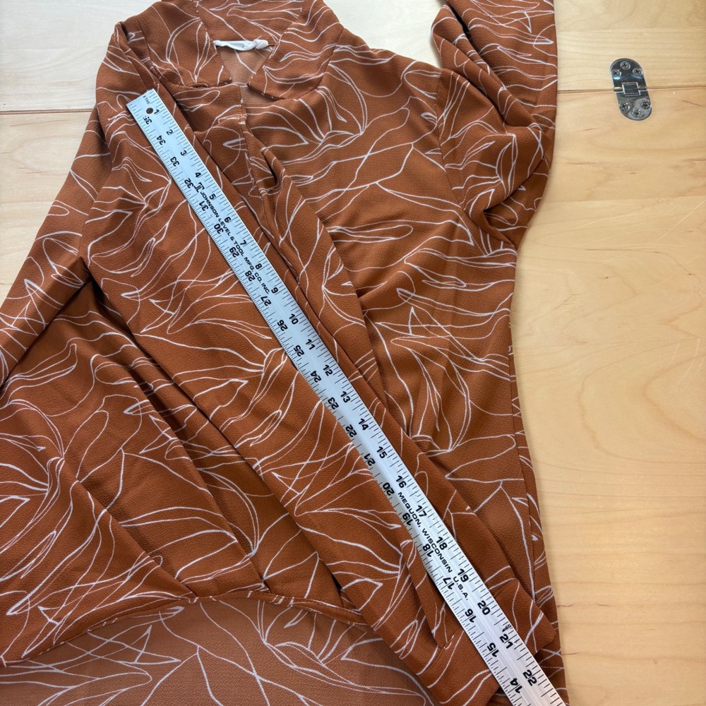 LUSH Women S Burnt Orange Surplice Blouse Boho Abstract Print Faux Wrap - Picture 14 of 14